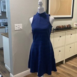 Striped mock neck skater dress